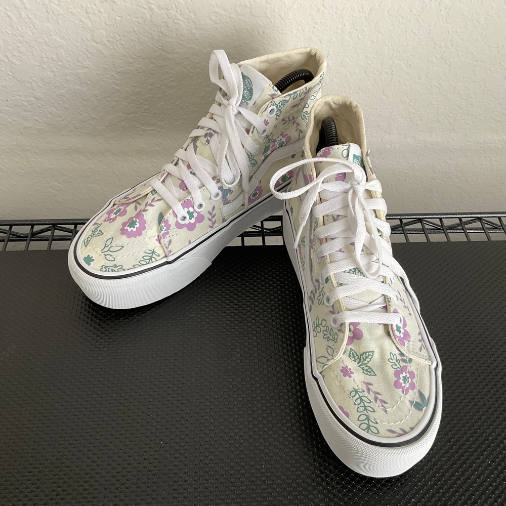 Vans Sk8-Hi Platform Floral Light Green Sneakers Womens 9 Mens 7.5 721356 - Picture 7 of 14